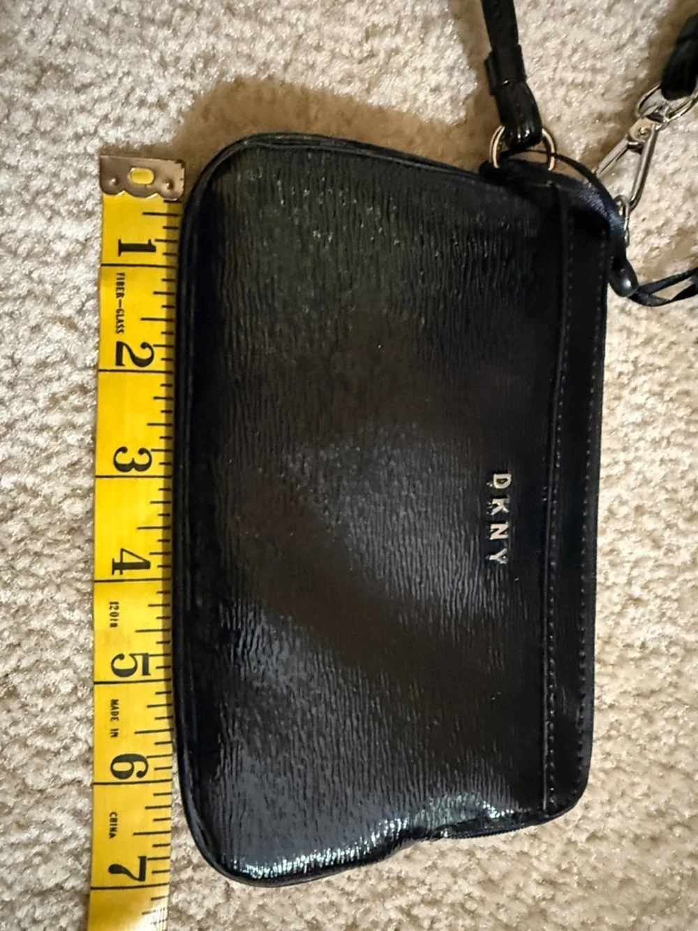 NWT DKNY Black Patent Wristlet with Strap and silver hardware